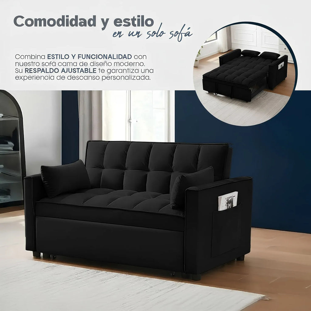Sofá cama convertible 3 en 1, respaldo ajustable