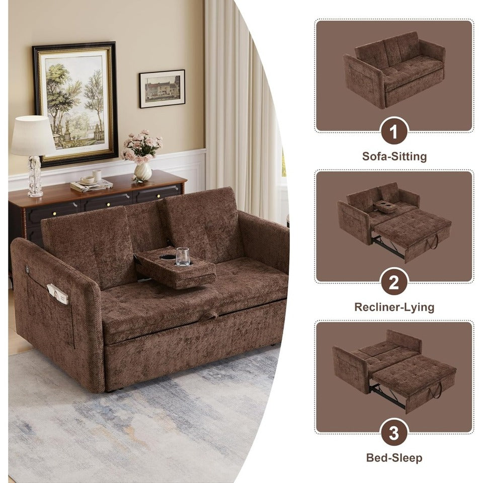 Sofá Cama Convertible 3 en 1  con Portavasos