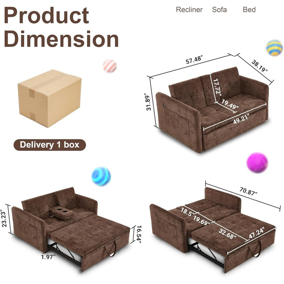 Sofá Cama Convertible 3 en 1  con Portavasos